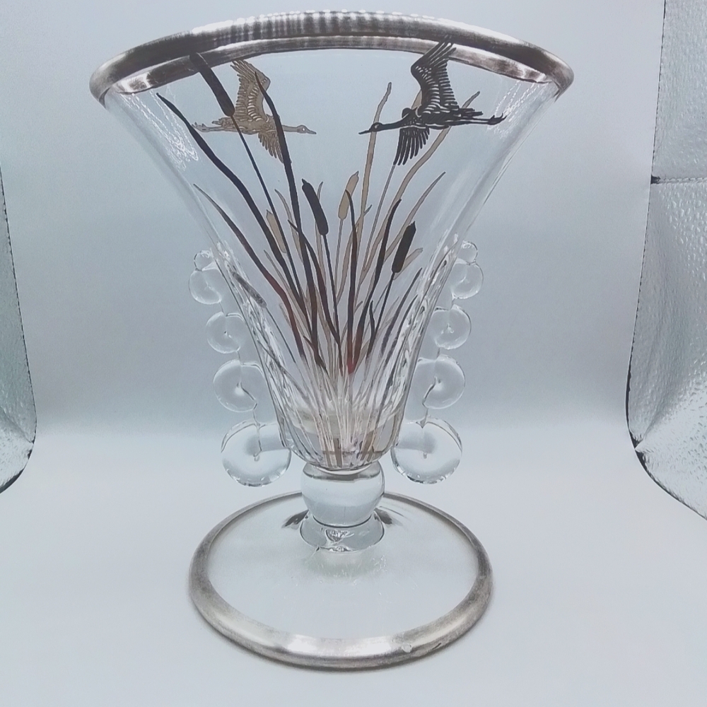 Heisey Lariat Silver Overlay Glass Fan Vase